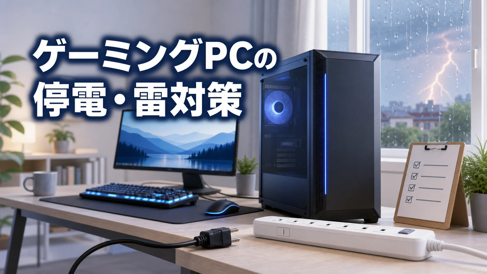 ゲーミングPCは停電・雷で壊れる？電源を切る判断と復旧後の確認