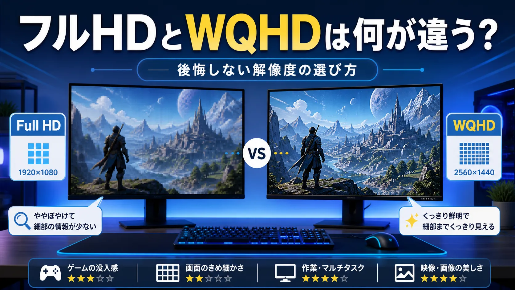 フルHDとWQHDは何が違う？後悔しない解像度の選び方